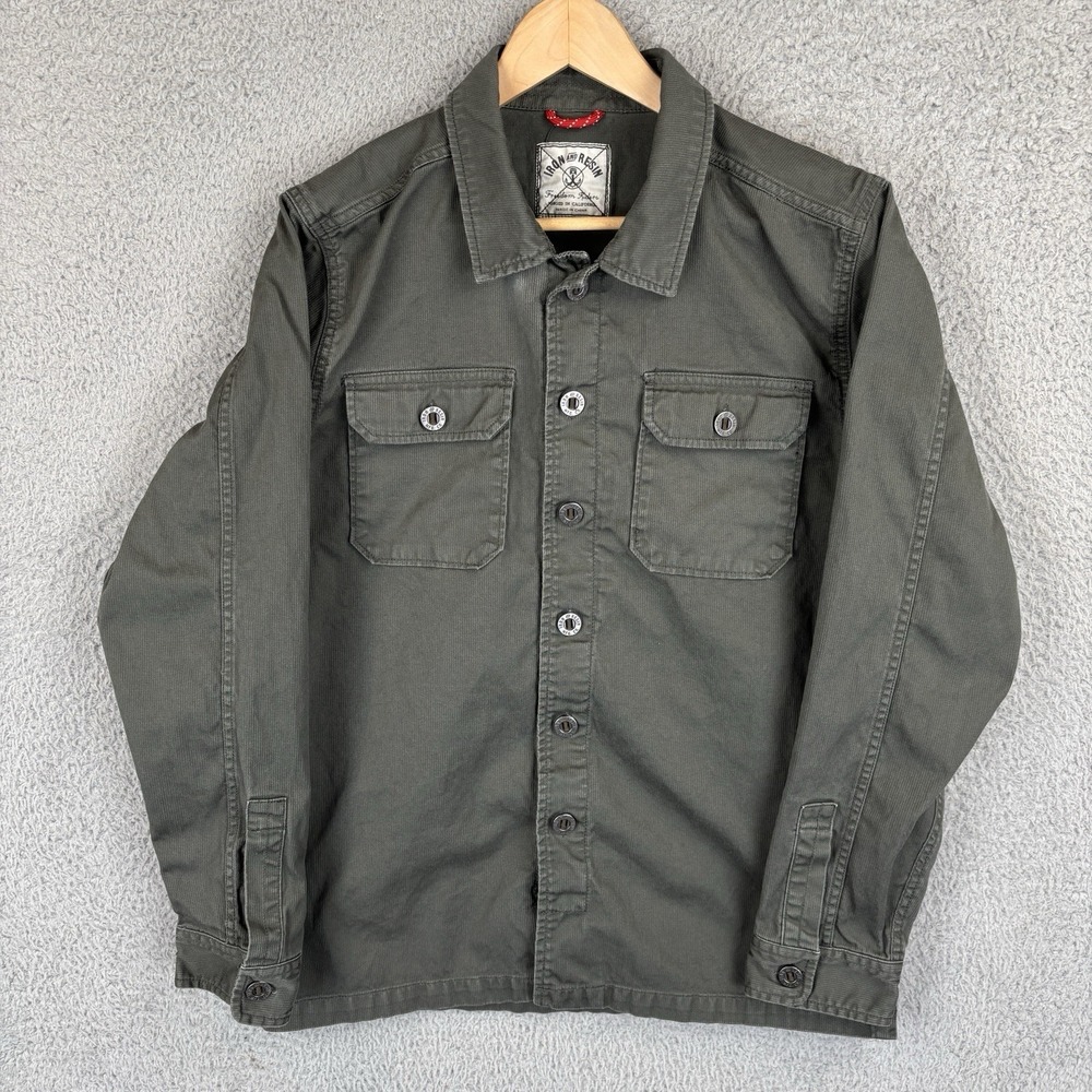 Huckberry Iron & Resin Corduroy Shirt Mens Large Dark Olive Pockets Heavy
